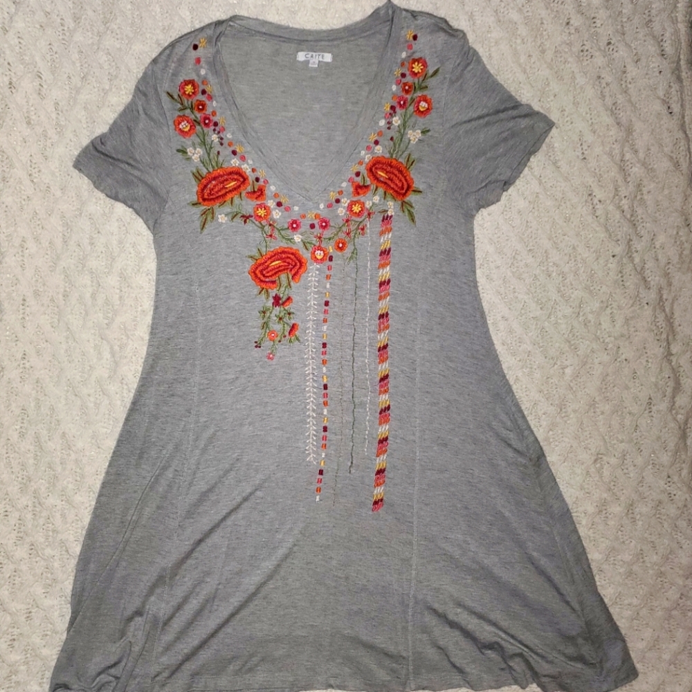 Caite, Boho Swing Dress, Medium, Oversized, heather gray, stretchy, flowy